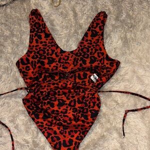 Fashion Nova Red Leopard One Piece Swimsuit
